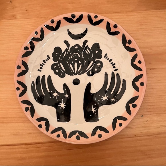 NWOT Anthropologie Be Present Hestia Dessert Salad Plate Hands Lotus Pink Black - Picture 1 of 4